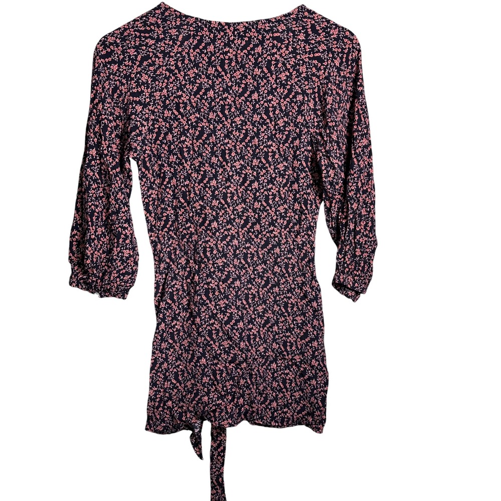 Free People Black Floral Print Tie Waist V Neck Mini Dress Womens XS boho beach - Picture 5 of 6